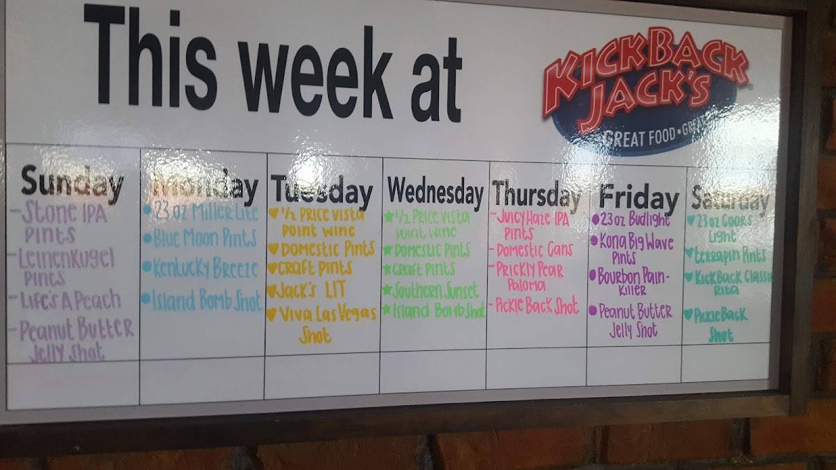 Menu at Kickback Jack's pub & bar, Danville