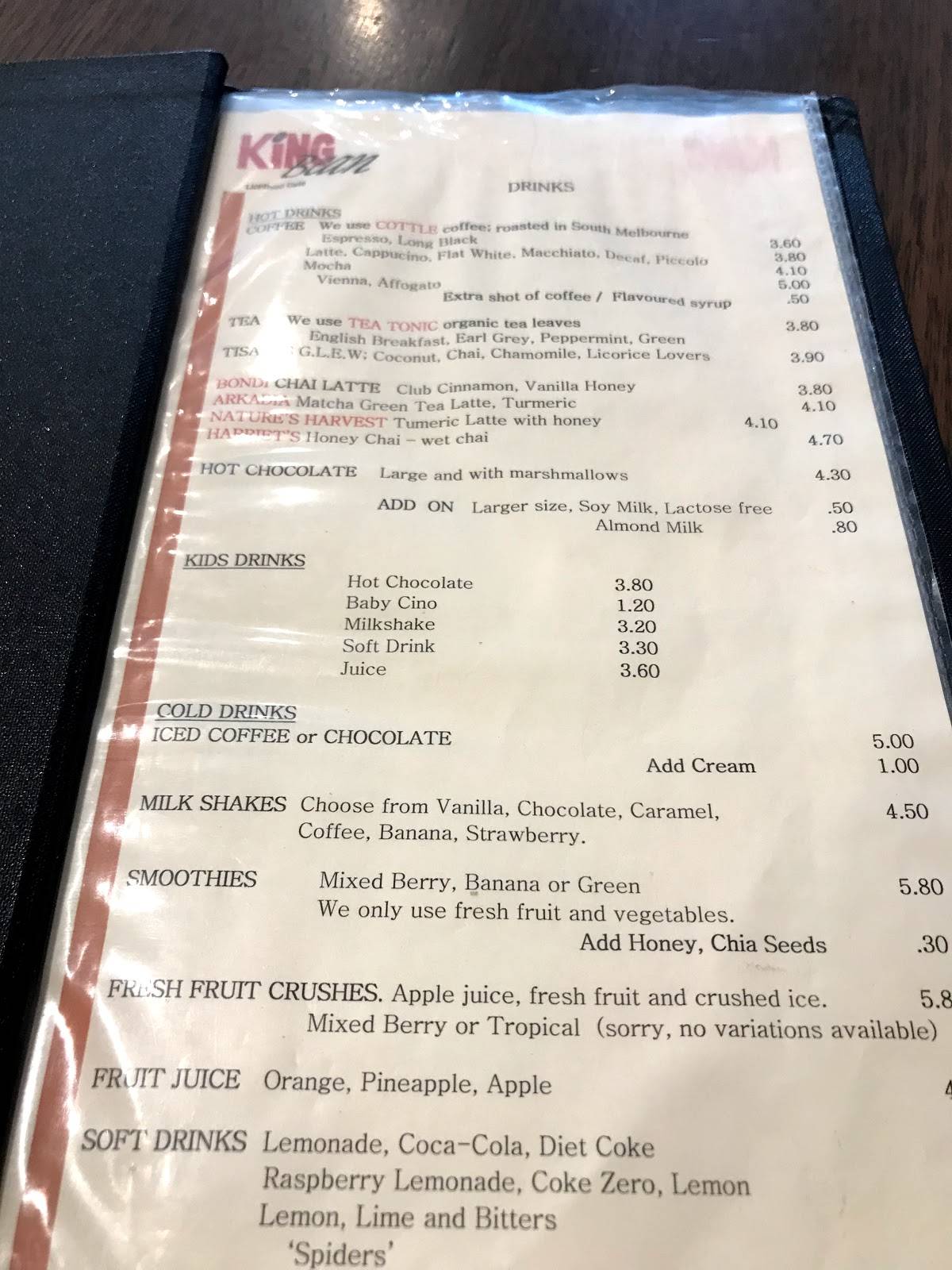Menu at King Bean Cafe, Wantirna, Boronia Rd