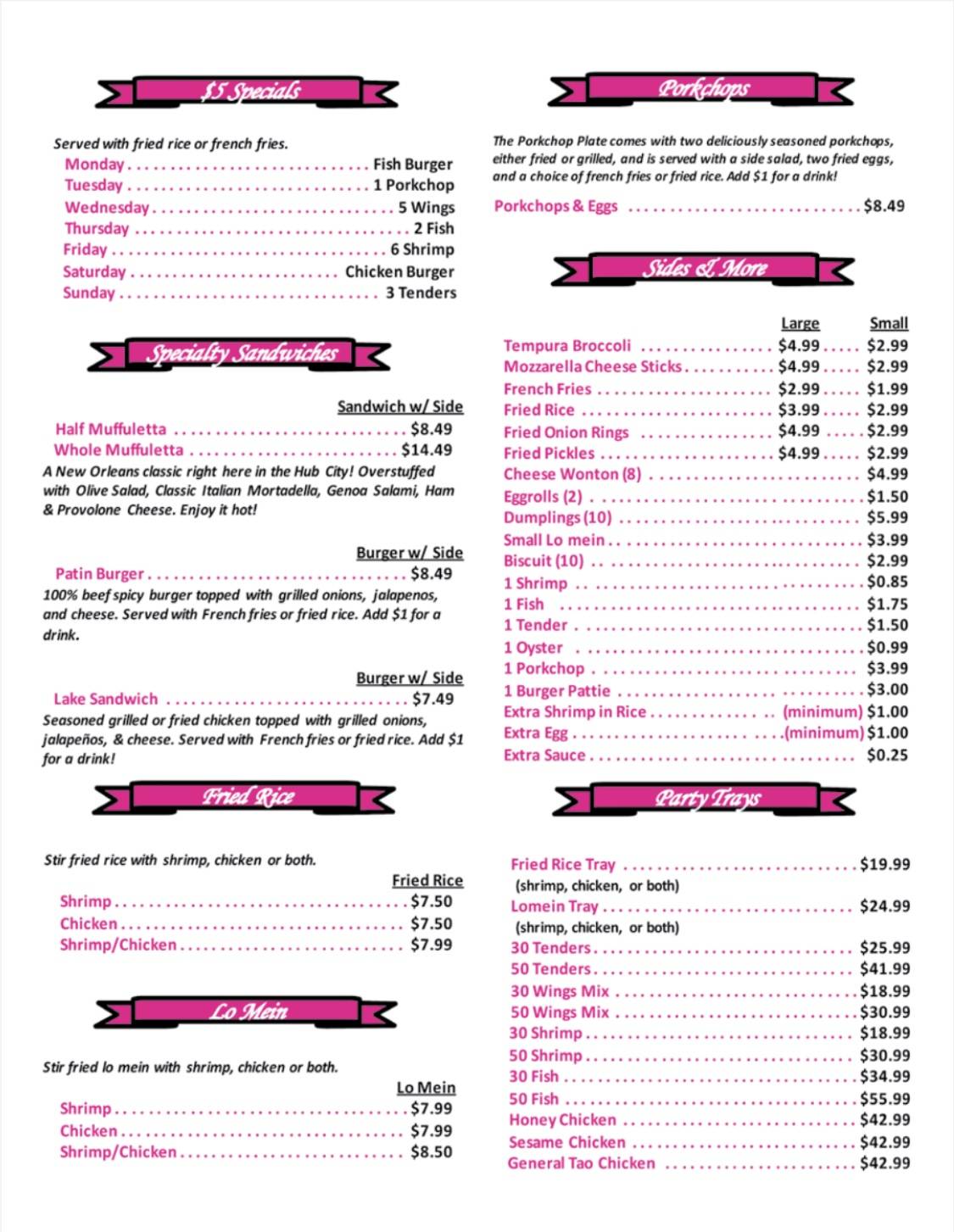 Menu at King’s Seafood New Iberia restaurant, New Iberia