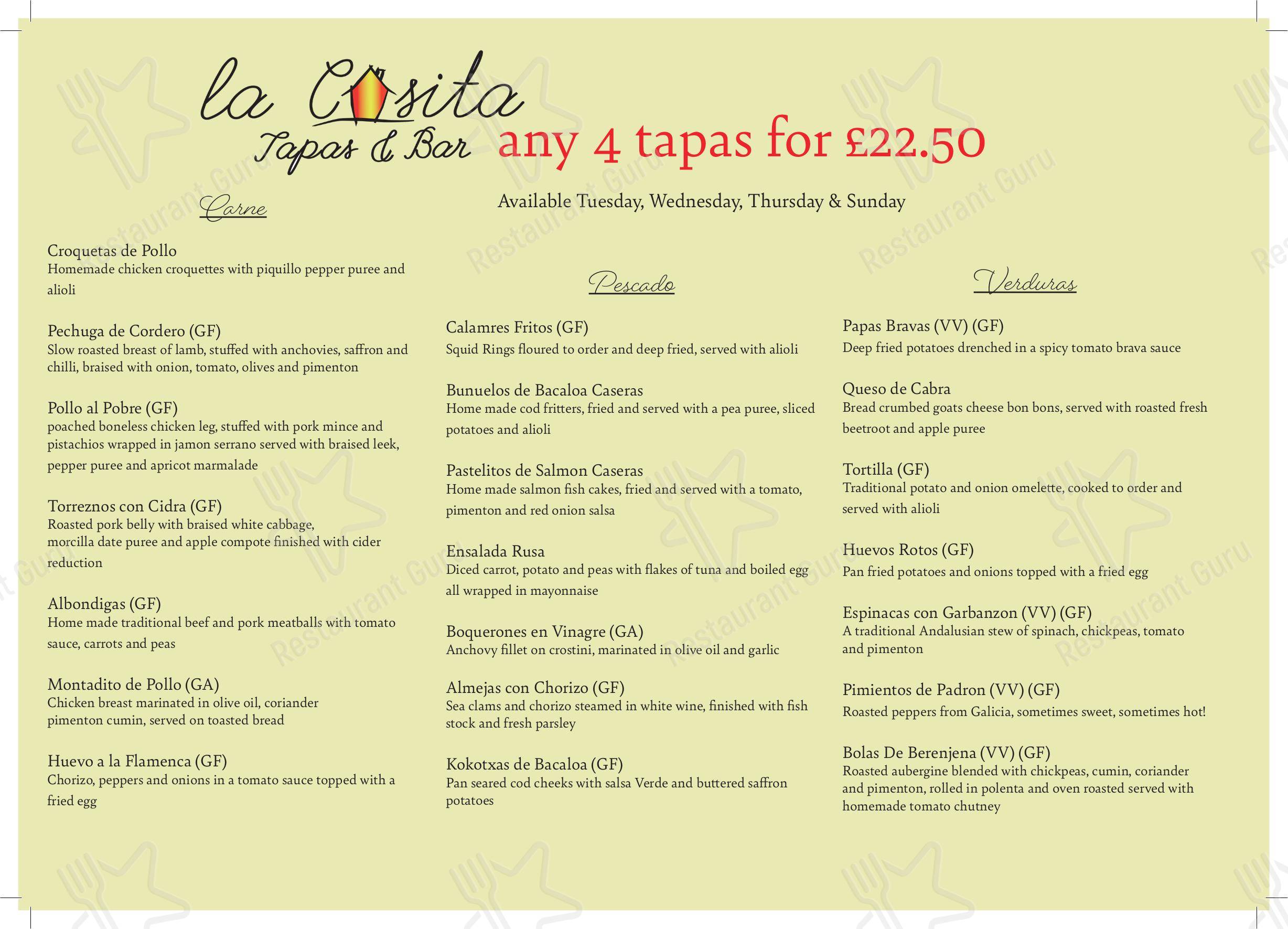 Menu at La Casita Penrith restaurant, Penrith