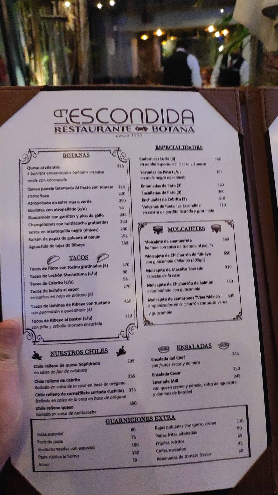 Carta del restaurante La Escondida, Monterrey, Río Verde 147