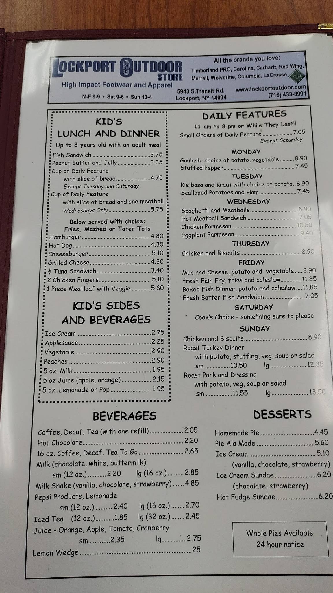 Menu at La Port's Pine Restaurant, Lockport