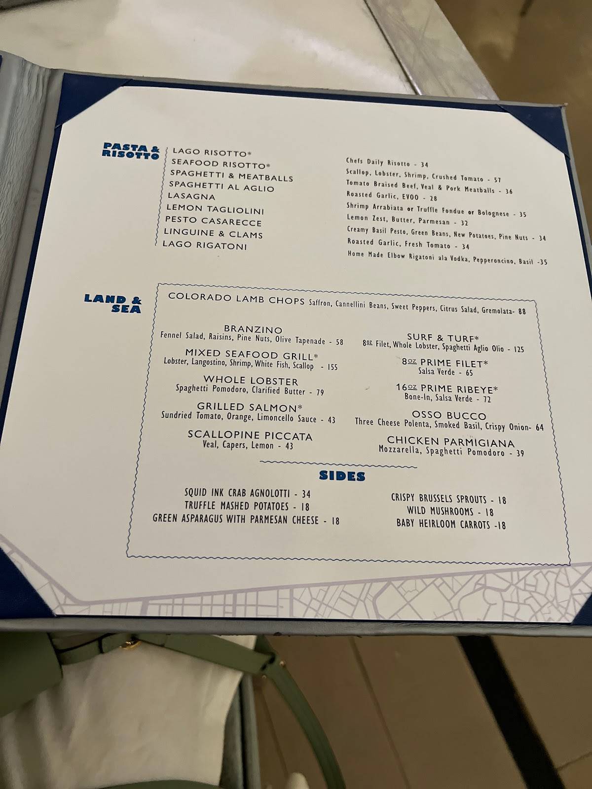 Menu at Lago restaurant, Las Vegas, 3600 S Las Vegas Blvd