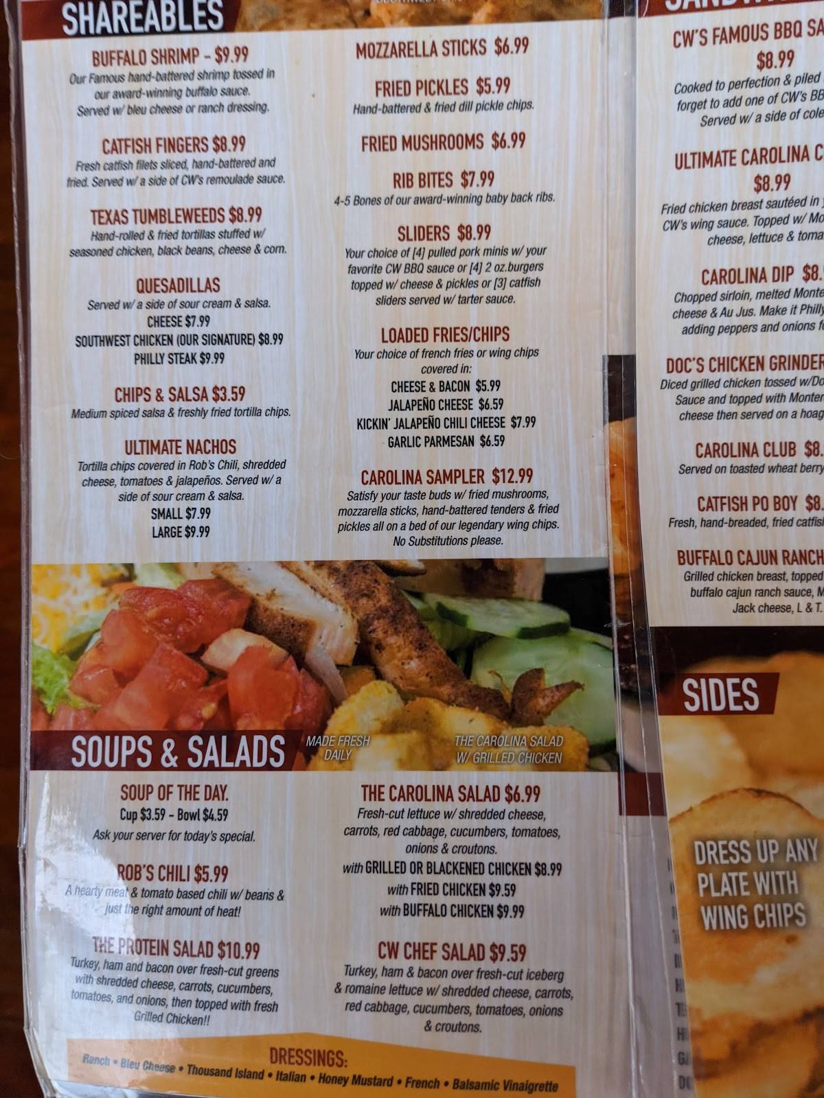 Menu at Carolina Wings & Rib House restaurant, Lexington, S Lake Dr