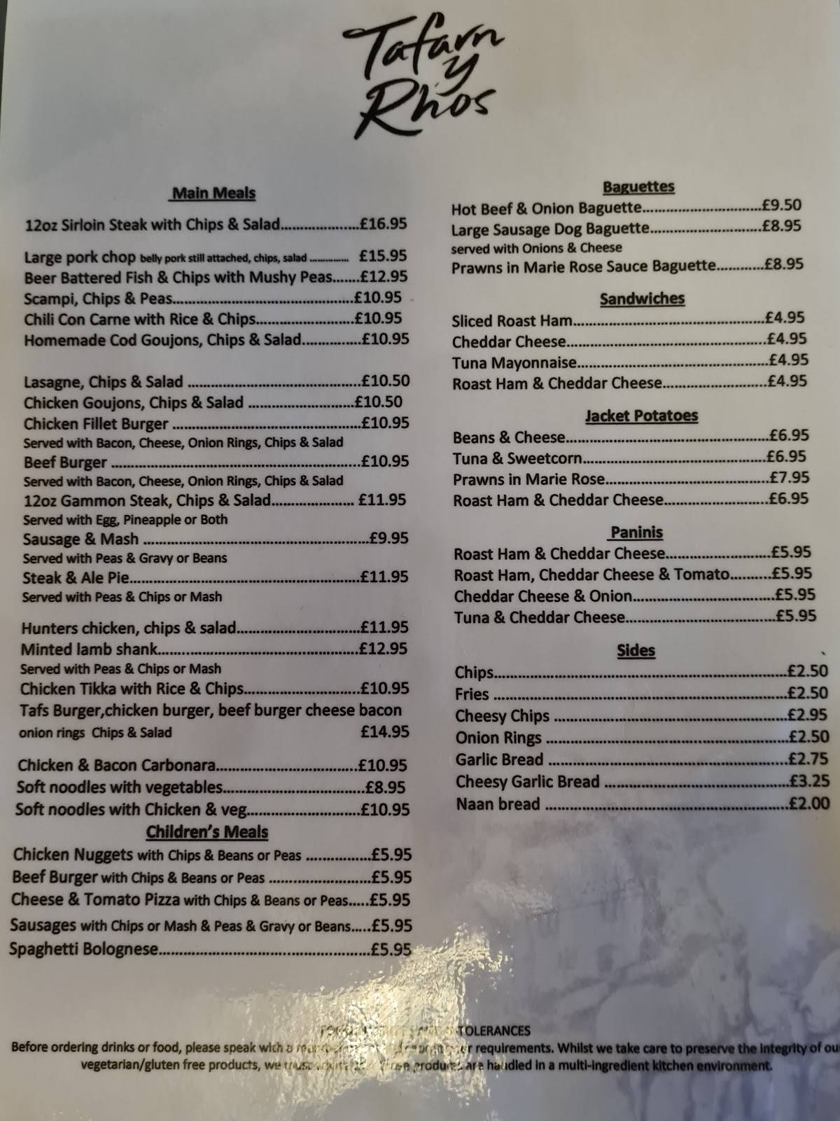 Menu at Tafarn Y Rhos pub & bar, Llangefni