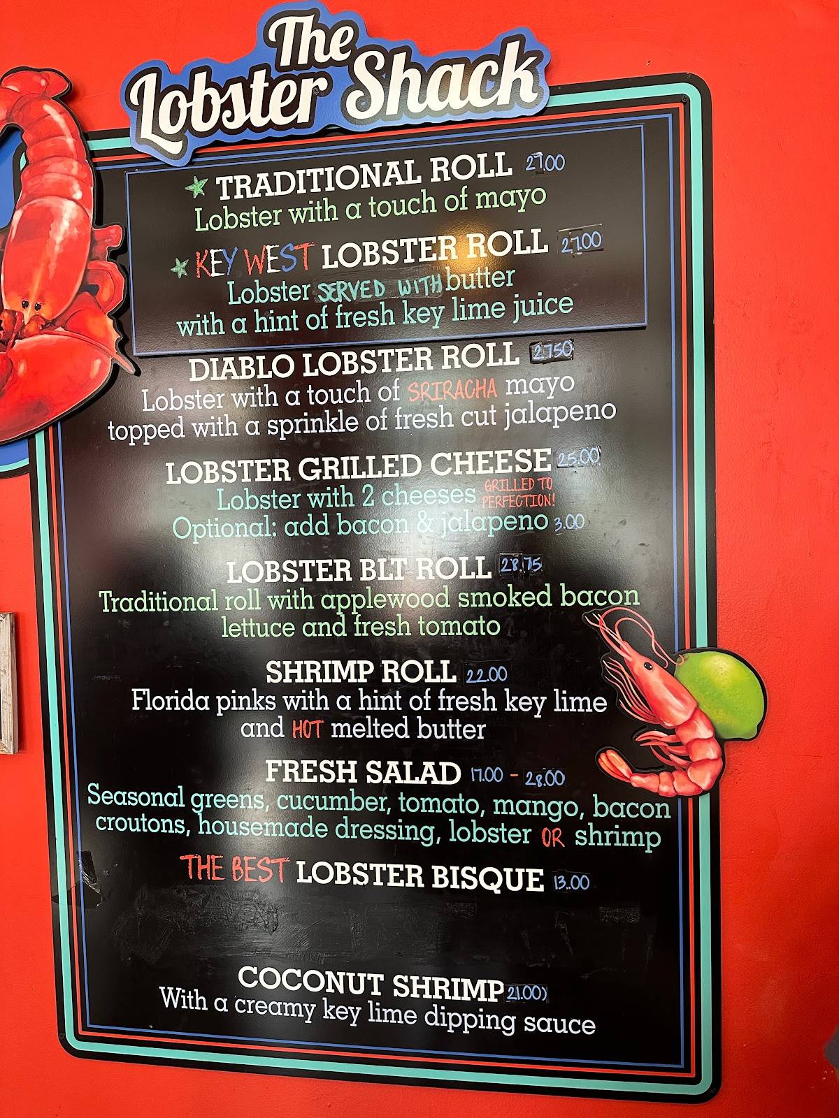 Menu at Lobster Shack Key West restaurant, Key West, 507 South St