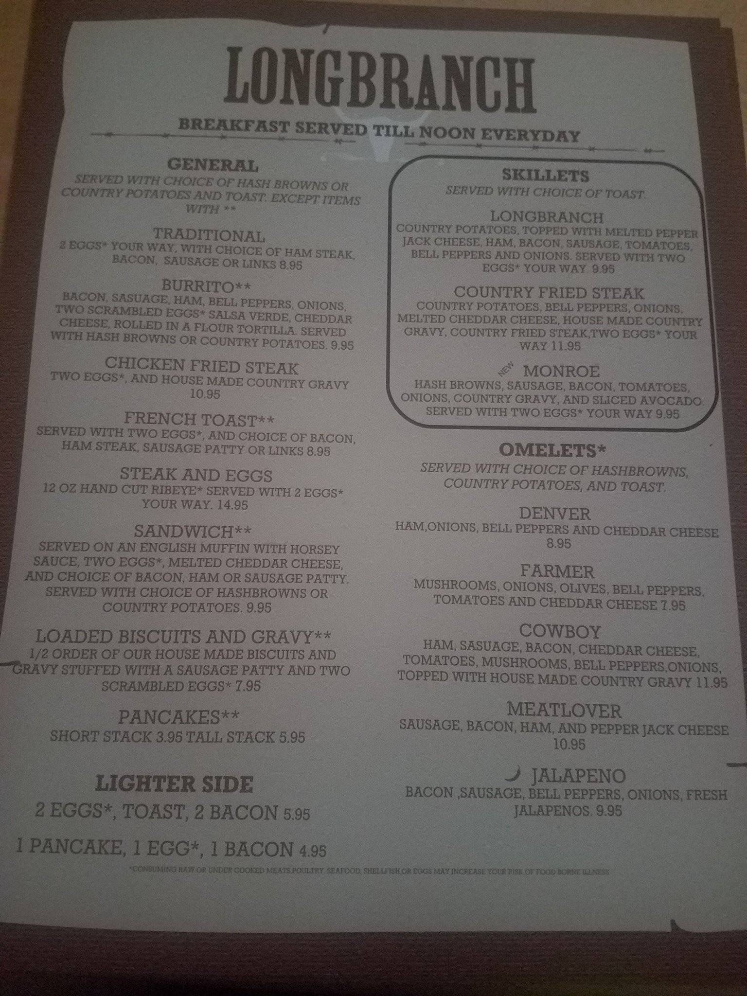 Menu at Longbranch Bar & Grill, Monroe