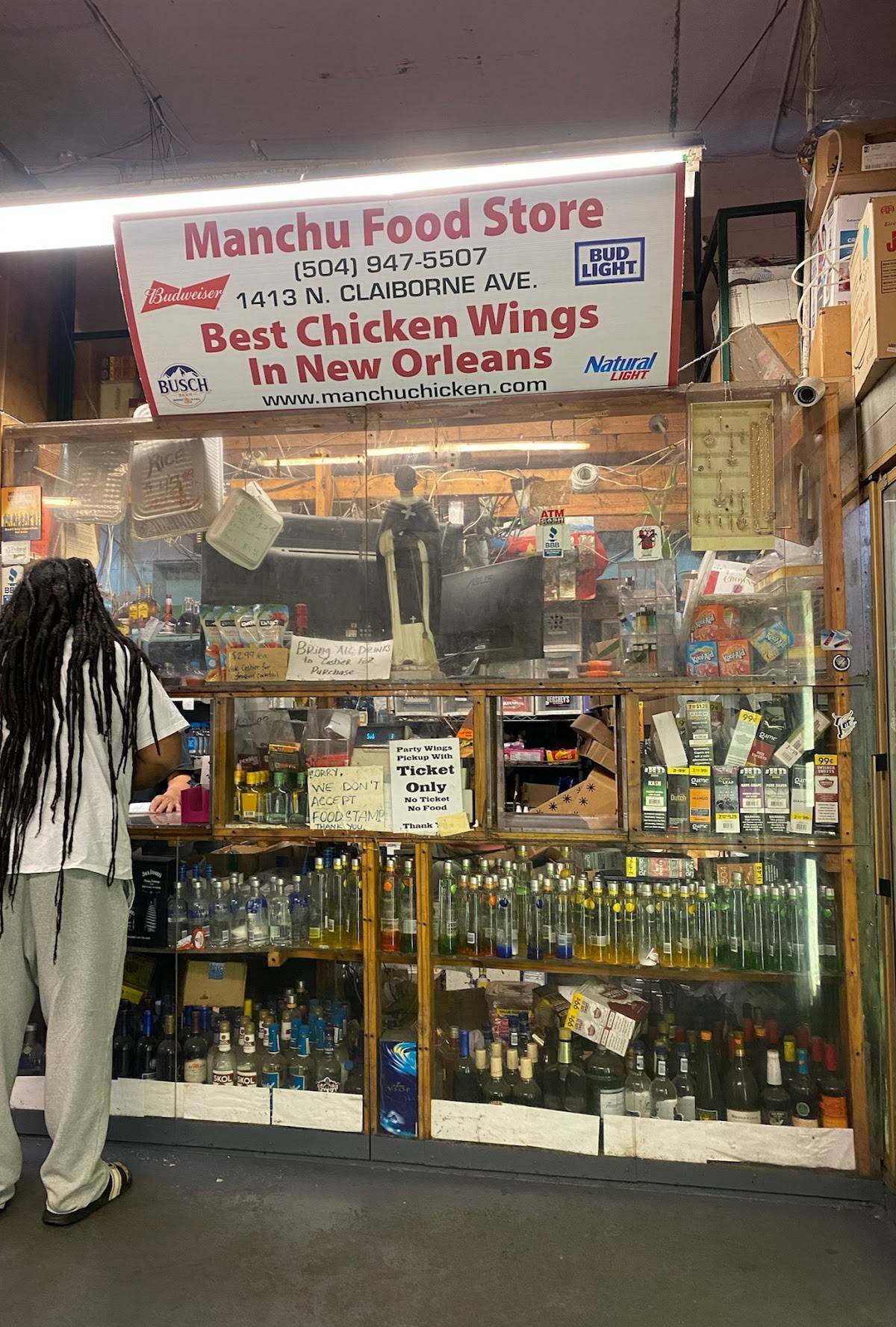 Menu at Manchu Food Store restaurant, New Orleans, N Claiborne Ave