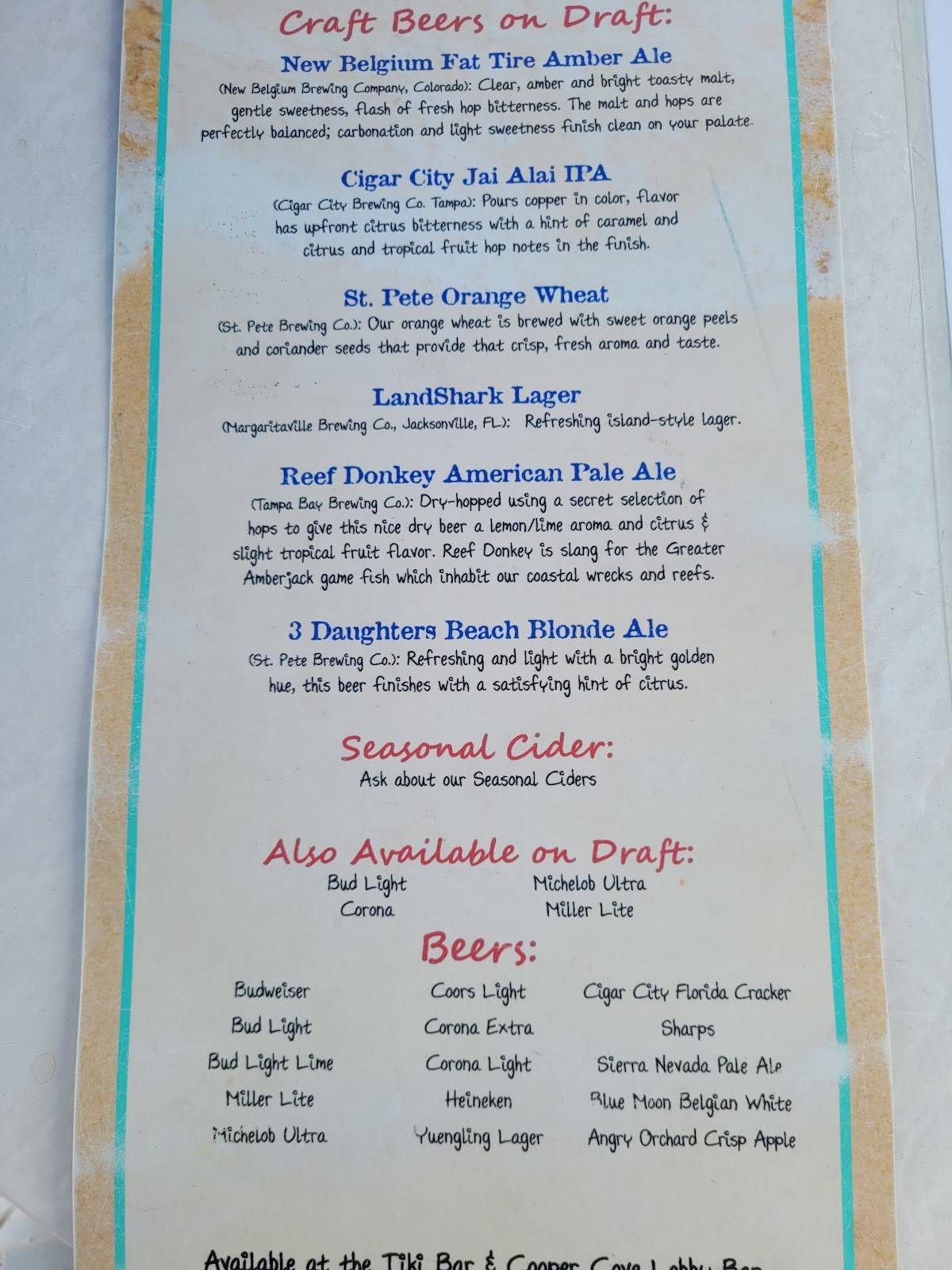 Menu at Mangos Restaurant & Tiki Bar, North Redington Beach
