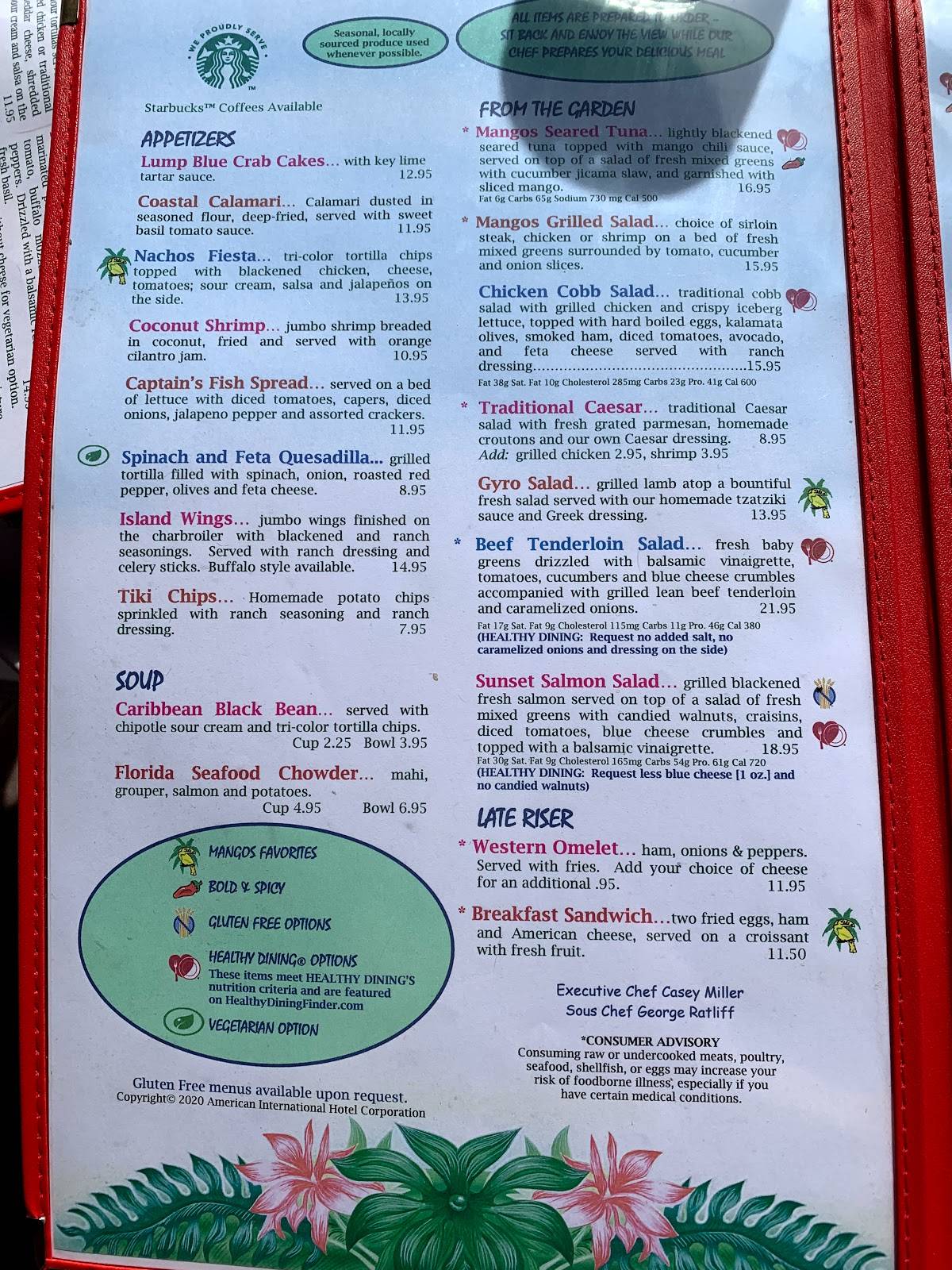 Menu at Mangos Restaurant & Tiki Bar, North Redington Beach