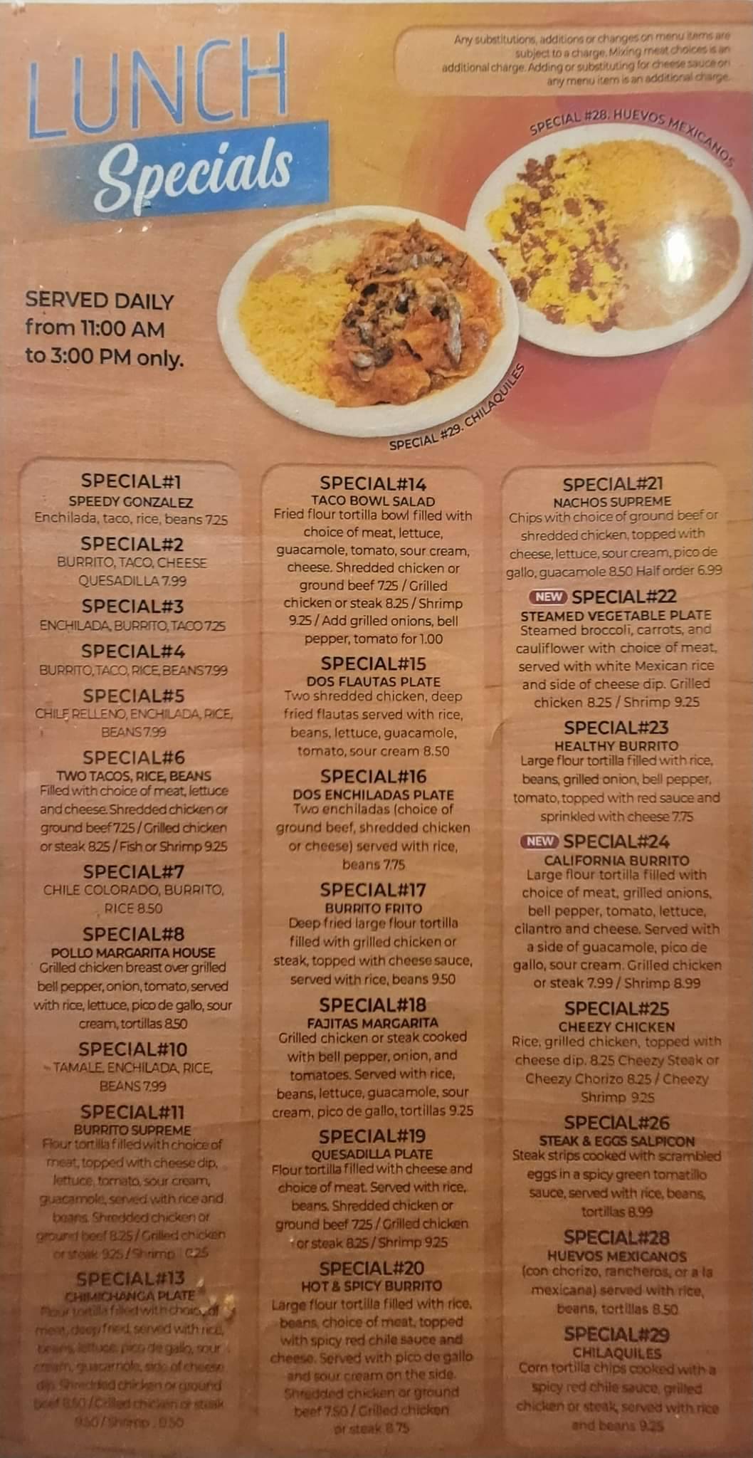 Menu at Margarita House LaVergne restaurant, La Vergne, 580 Waldron Rd