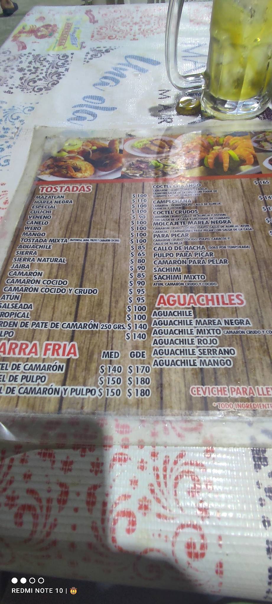 Carta del restaurante Mariscos Marea Negra Mazatlán