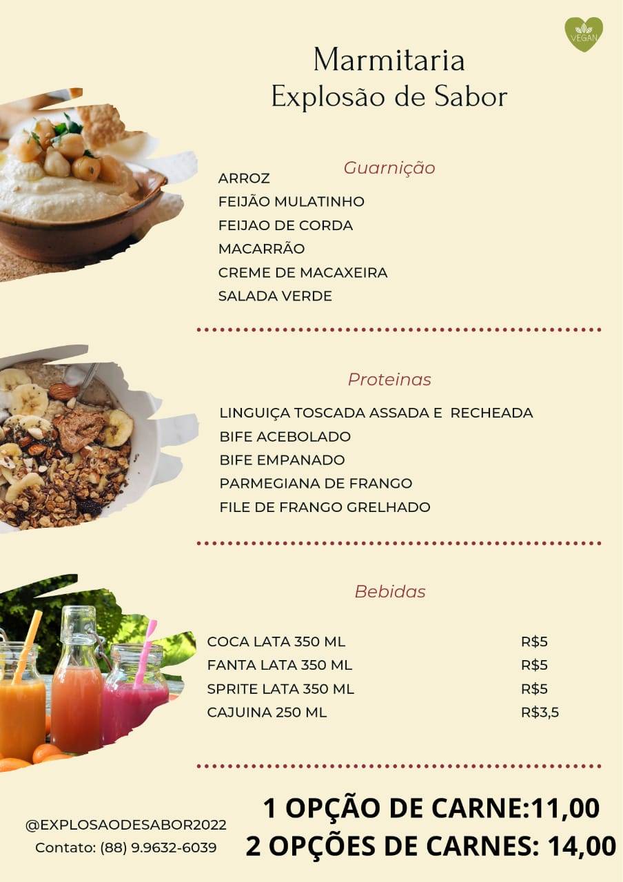 Menu em Marmitaria Explosão de sabor restaurante Crato