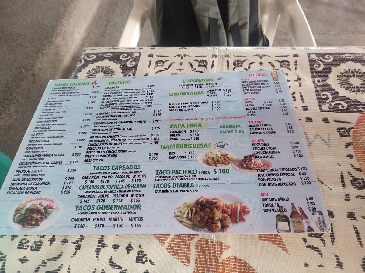 Carta del restaurante Mariscos Marea Negra Mazatlán