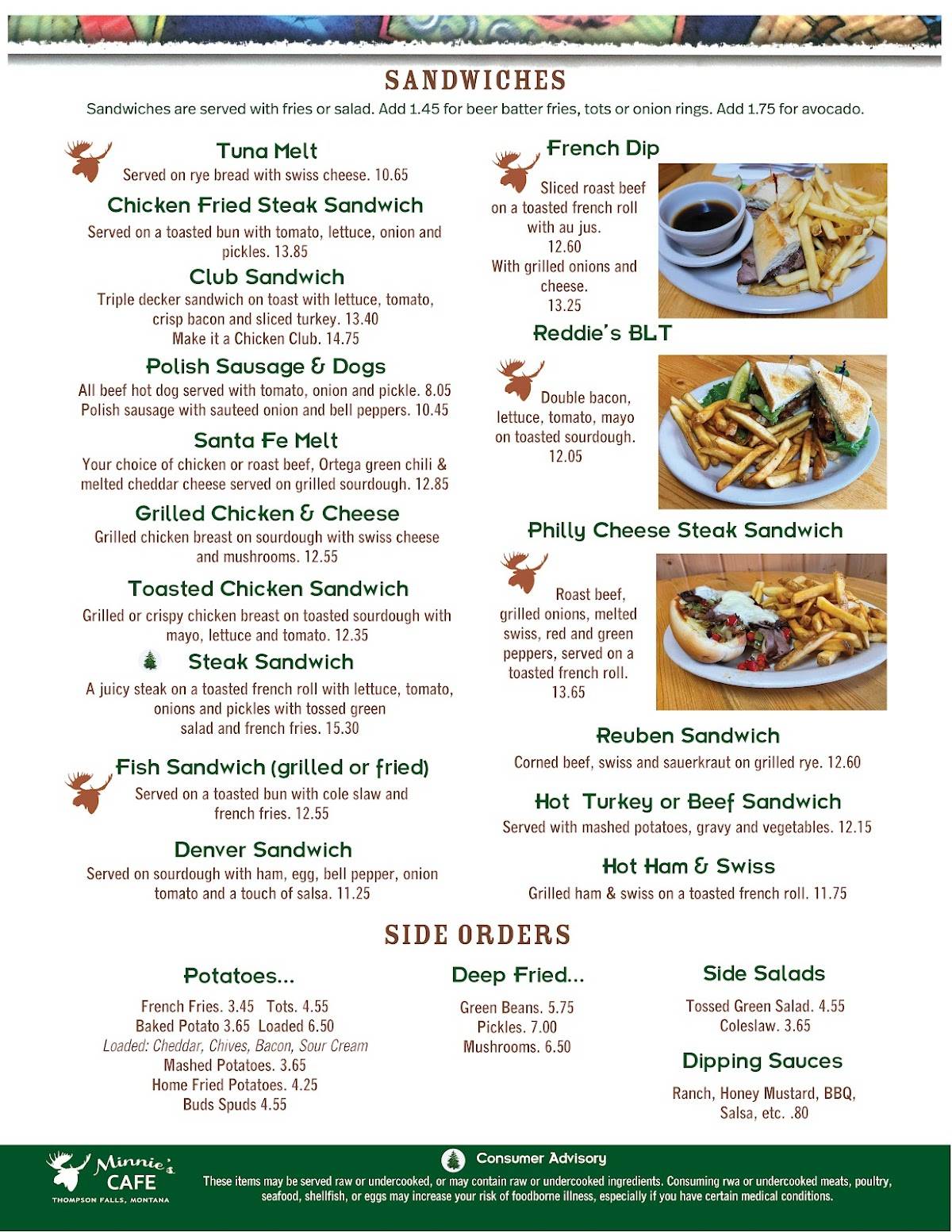 Menu at Minnie's Montana Cafe, Thompson Falls