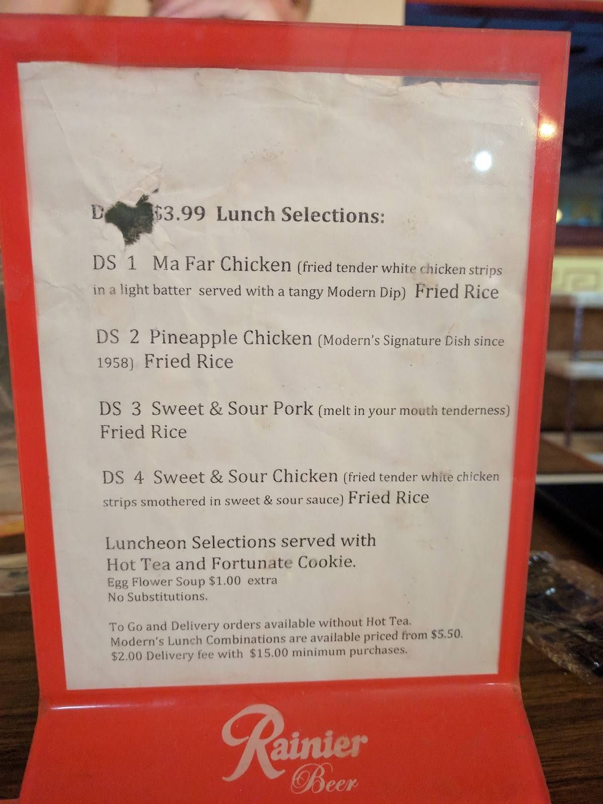 Menu at Modern Restaurant, Walla Walla