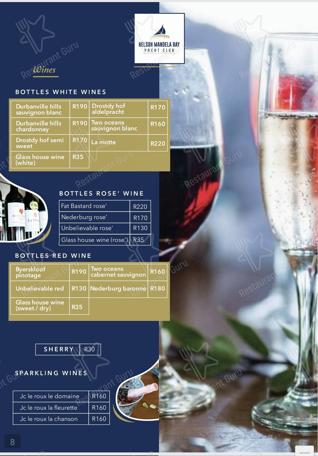 nelson mandela bay yacht club menu