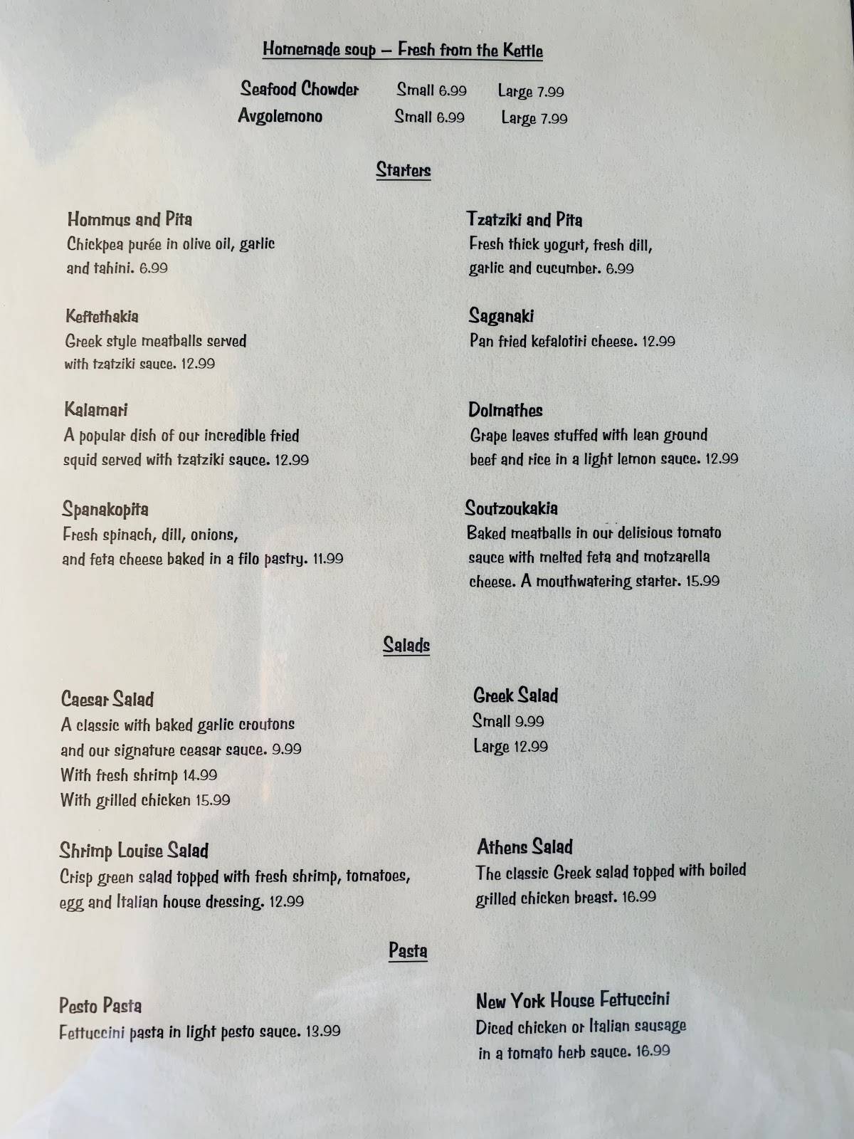Menu at New York New York Greek Restaurant, Surrey