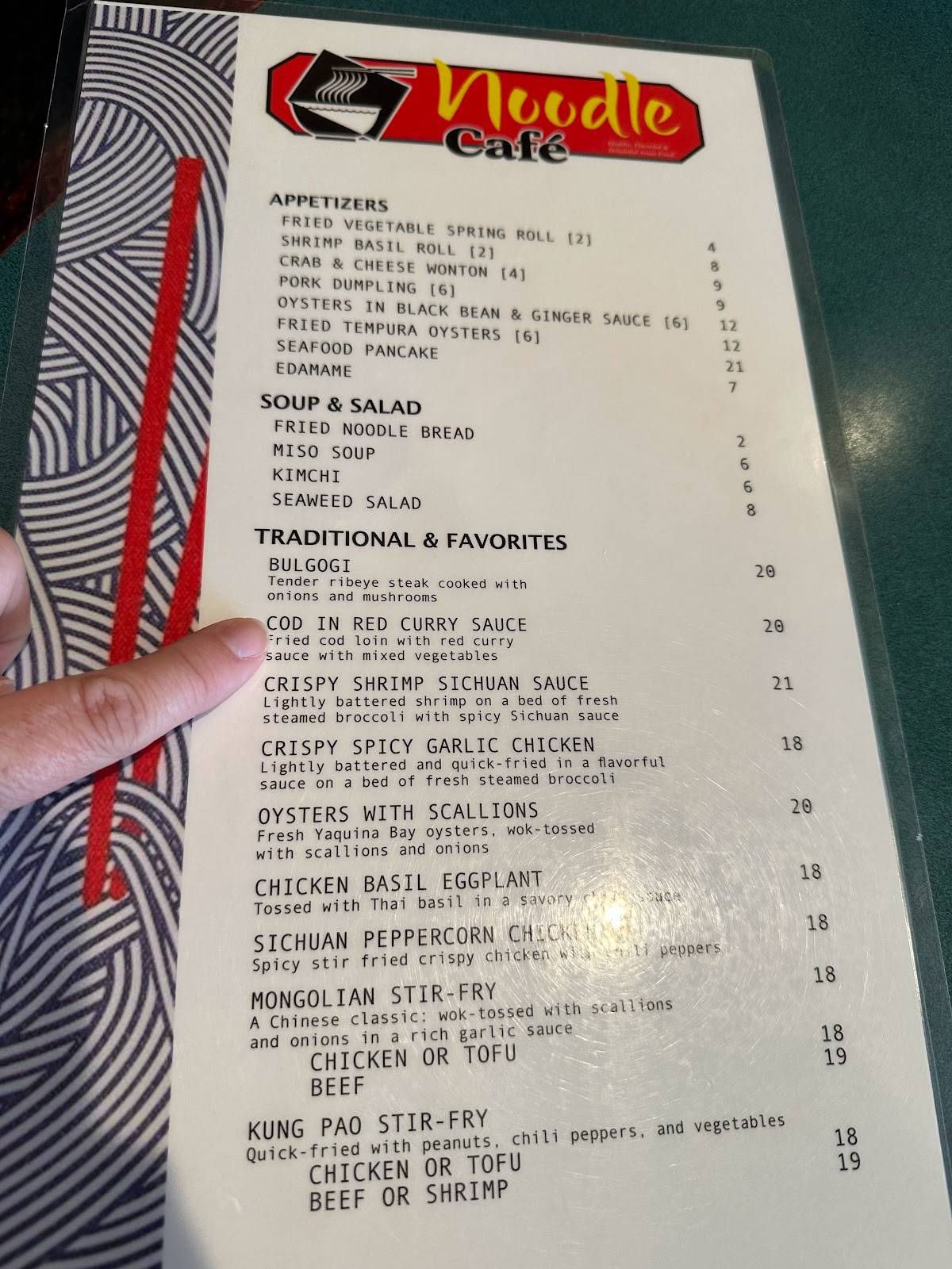 Menu at Noodle Cafe, Newport, 823 SW Hurbert St