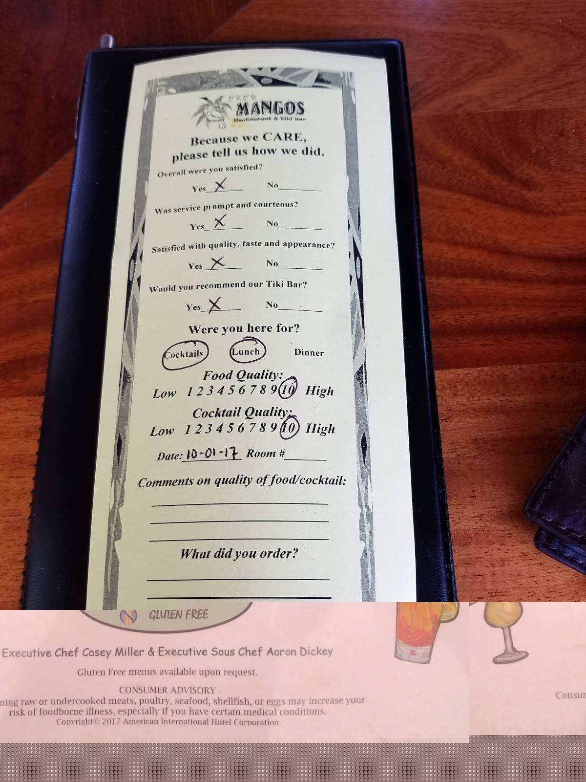 Menu at Mangos Restaurant & Tiki Bar, North Redington Beach