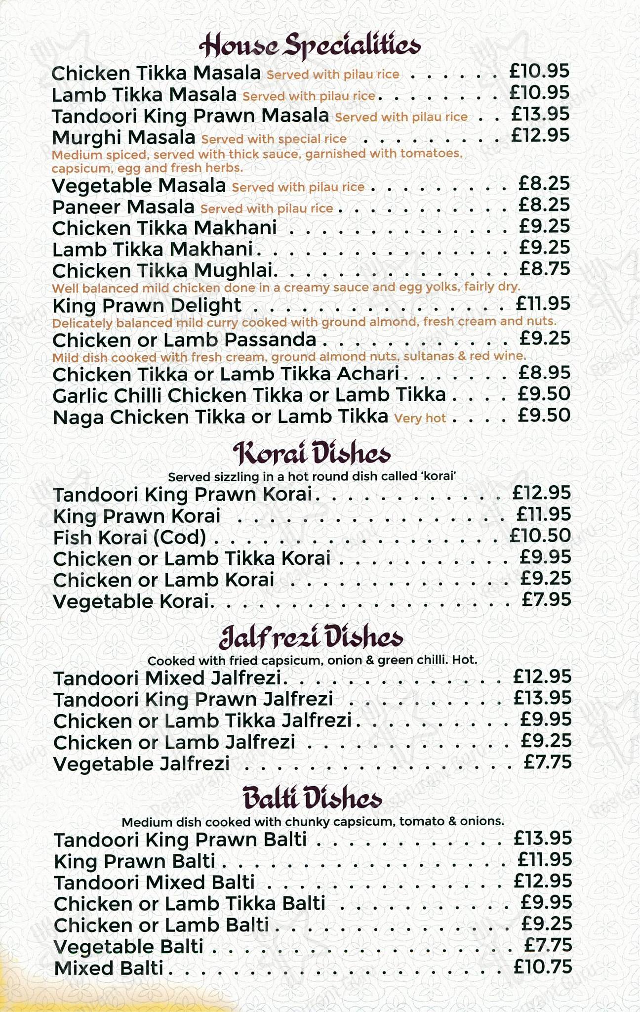 Menu at Northgate Indian Restaurant, Hunstanton