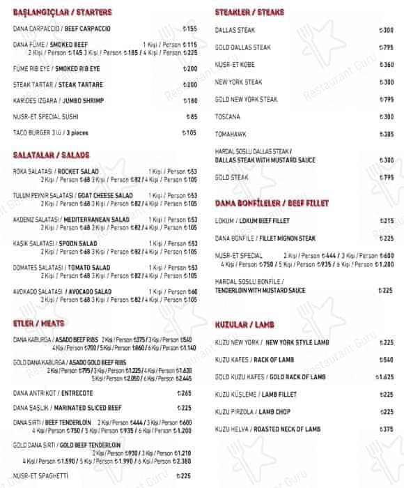 Nusr-Et Steakhouse İstinye Park меню