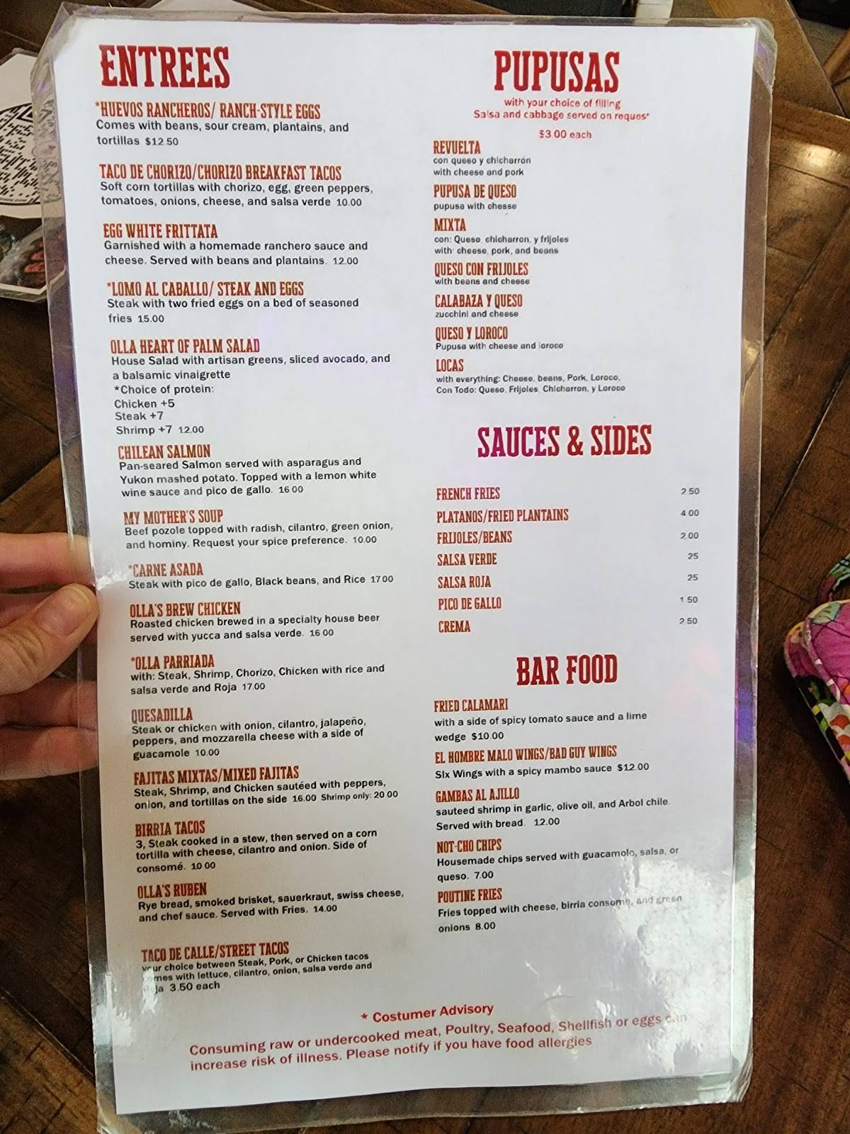 Menu at Olla Cafe & Bar, Stafford, Jefferson Davis Hwy STE 103