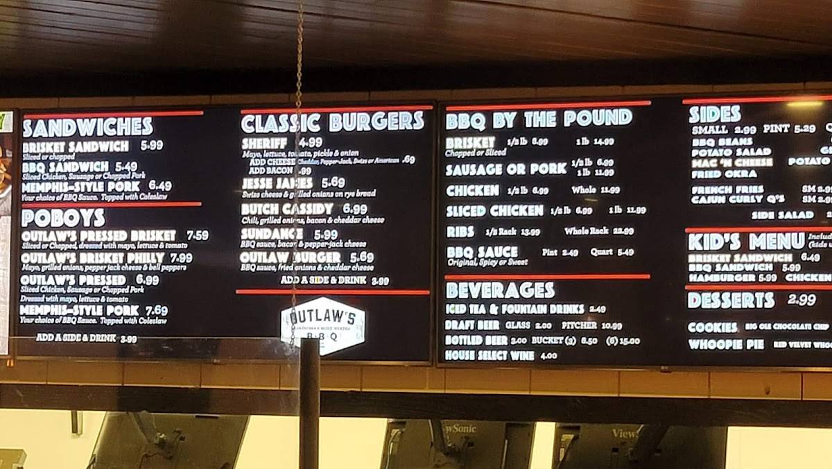 Menu at Outlaws BBQAlexandria, LA, Alexandria