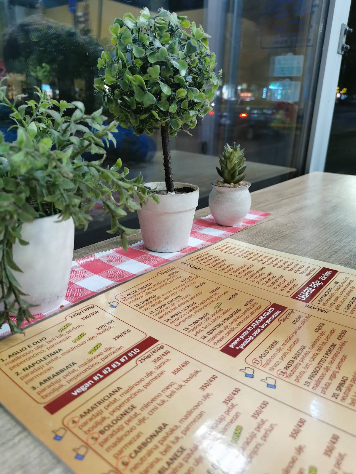 Menu at Pasta Bar Bulevar, Belgrade, Bulevar kralja Aleksandra 144
