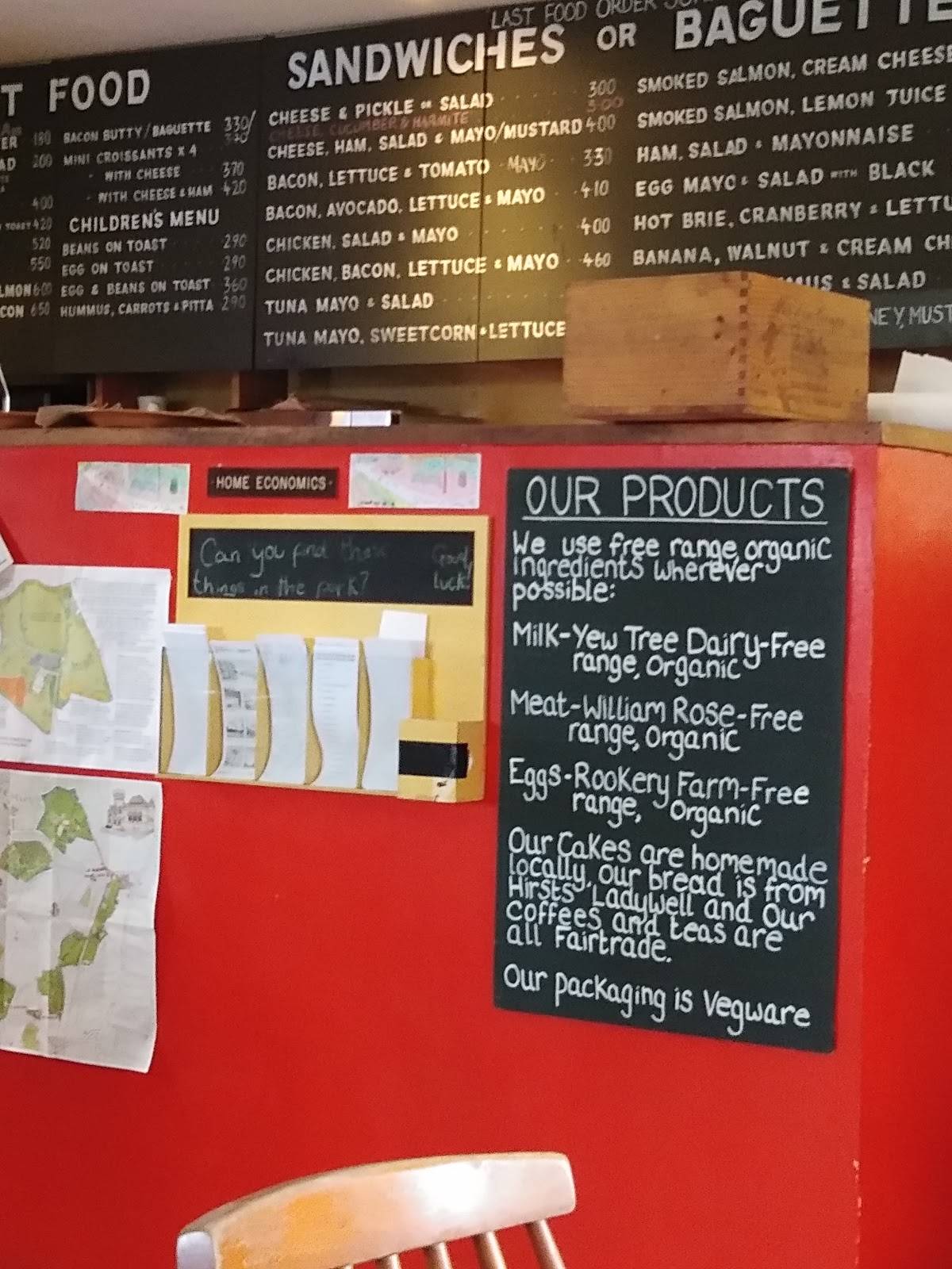 Menu at Pistachios in the Park cafe, London, Hilly Fields Park
