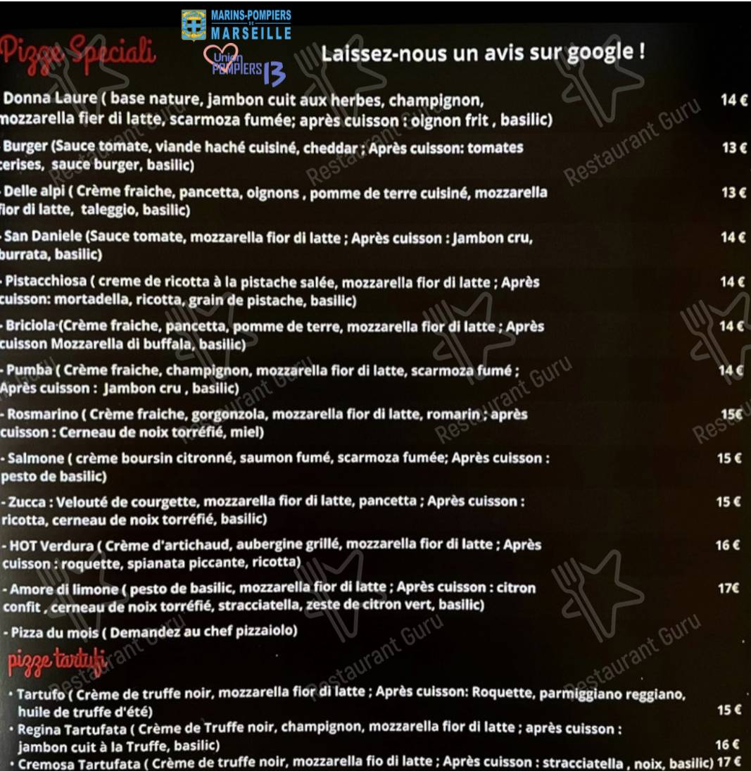 Menu au Casa Di Marley pizzeria, Saint-Savournin