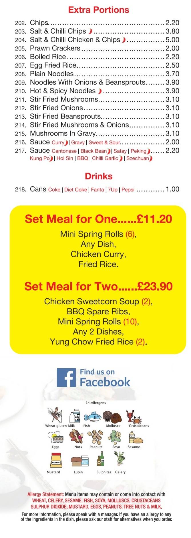 Menu at Pleasing Chinese Takeaway restaurant, Newcastle upon Tyne