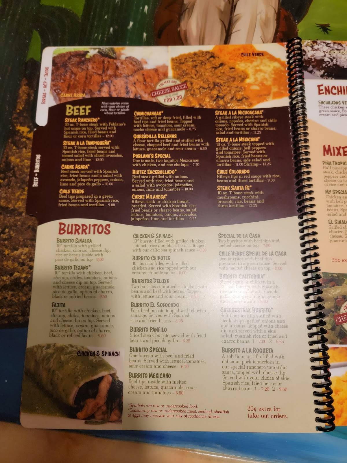 Menu at Poblanos Mexican Grill restaurant, Mountain City