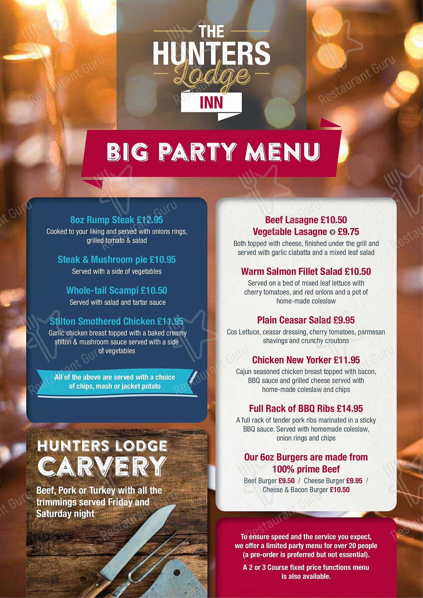 Menu at Hunters Lodge Inn pub & bar, Wincanton, Leigh Common