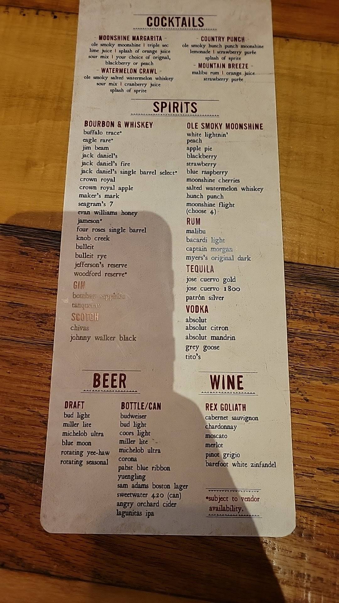 Menu at JT Hannah's Kitchen pub & bar, Pigeon