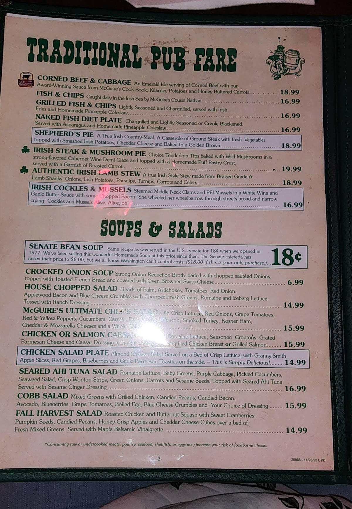 Menu At Mcguires Irish Pub Pensacola