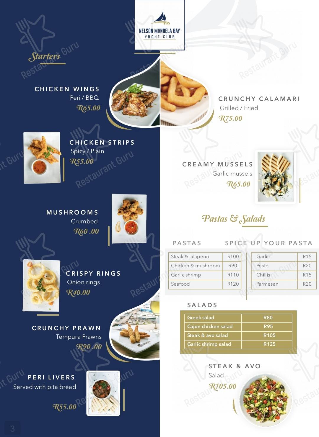 nelson mandela bay yacht club menu