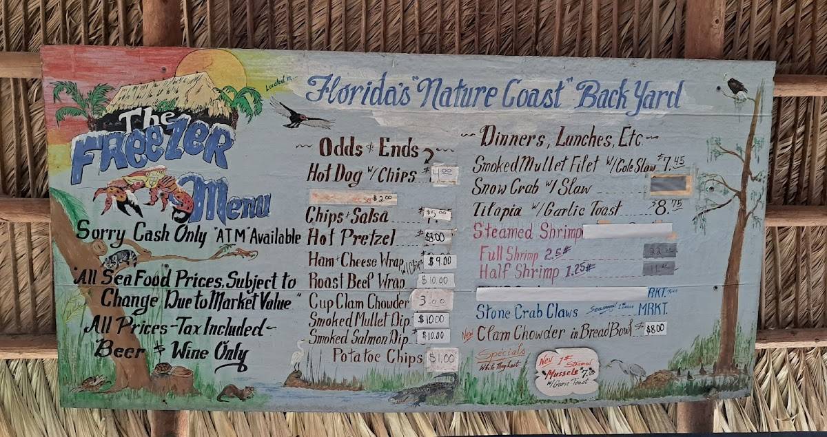 Menu at The Freezer Tiki Bar, Homosassa