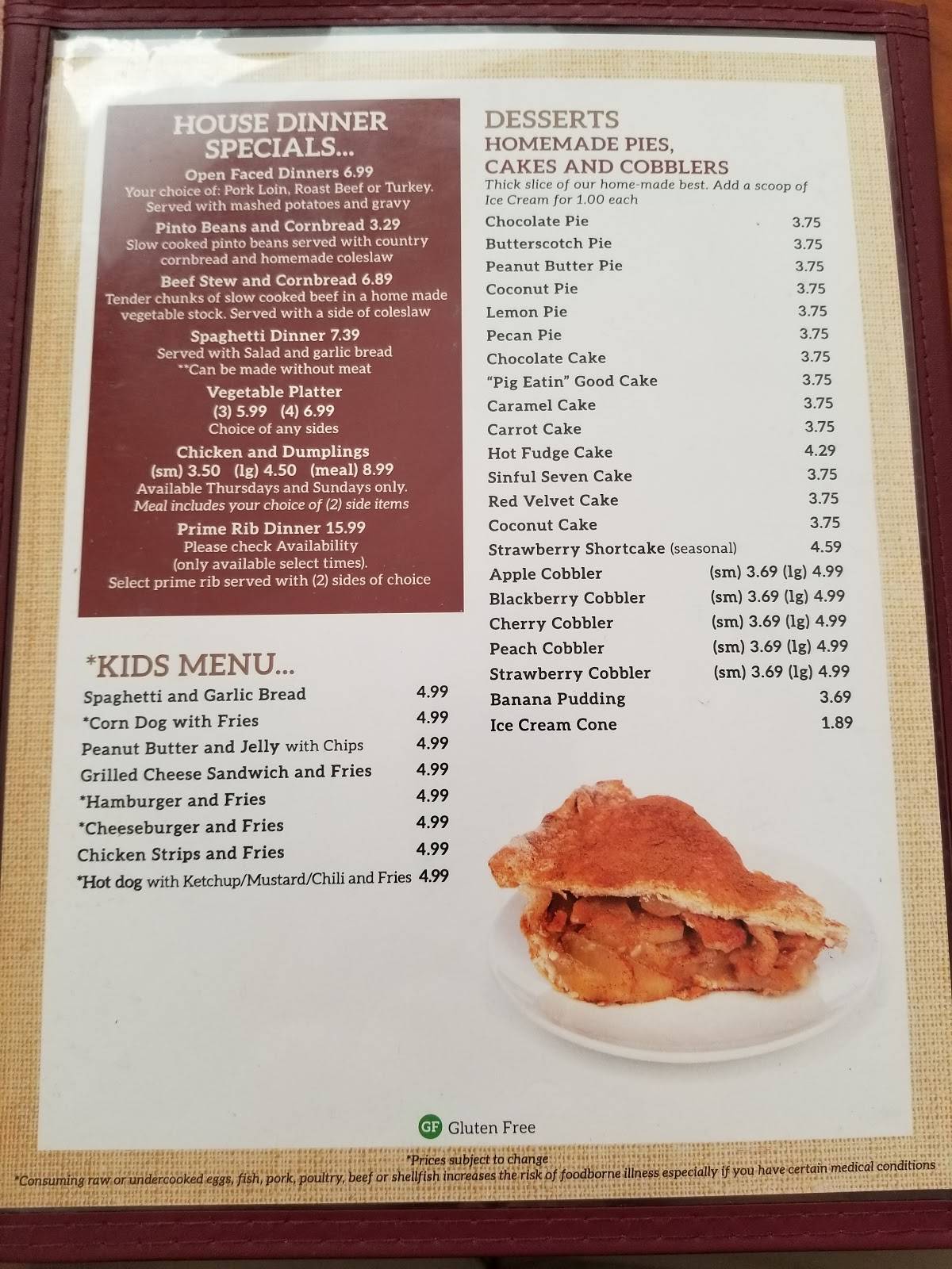 Menu at Randall's Restaurant, Church Hill