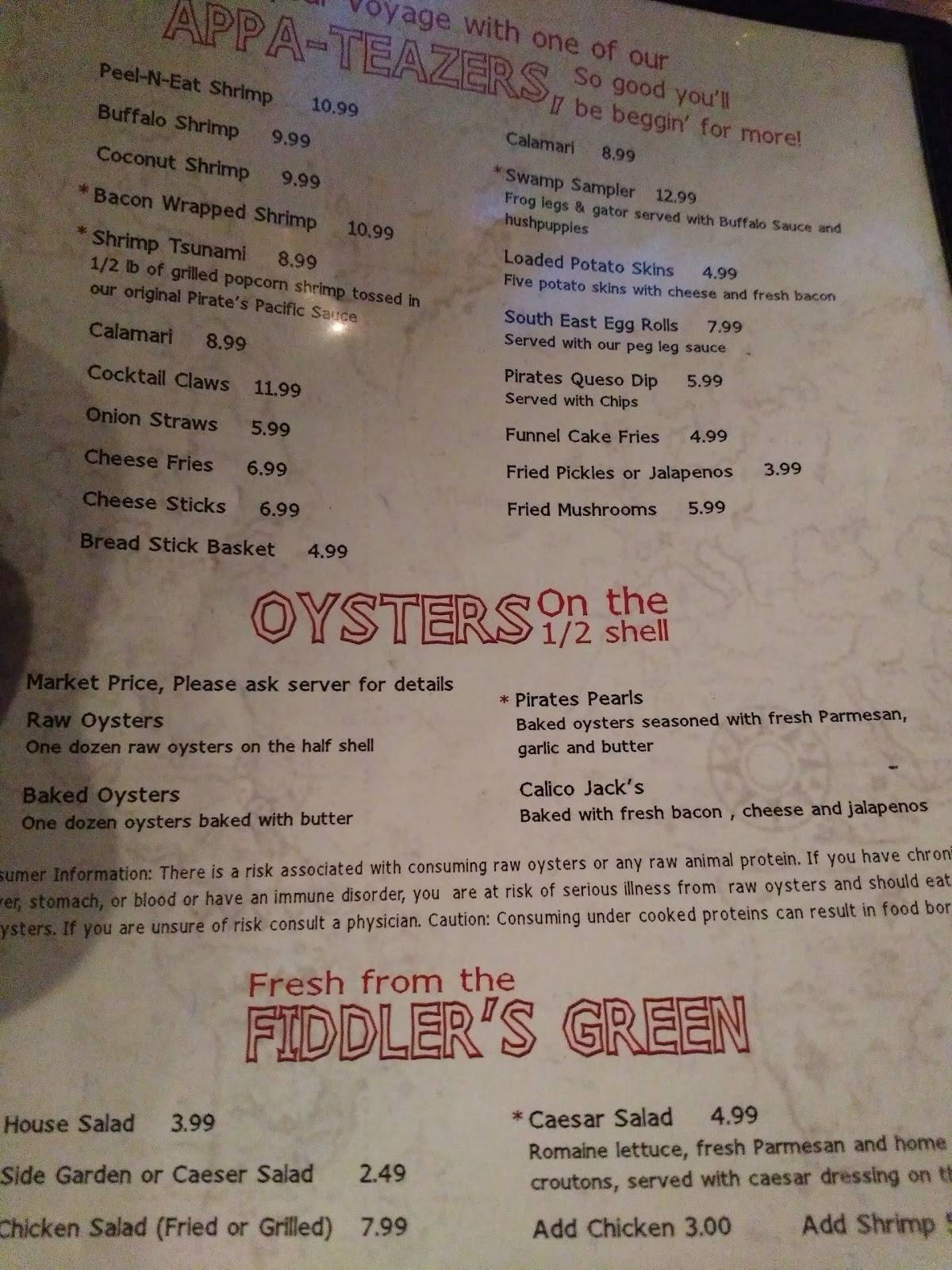 Menu at Red Pirate Family Grill & Oyster Bar, Eastpoint