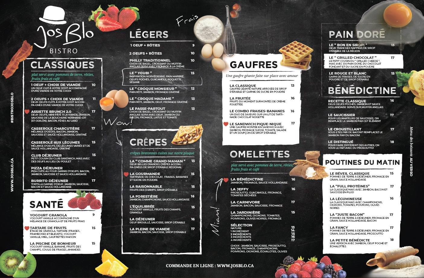 Menu au Restaurant Bistro Jos Blo, LacEtchemin