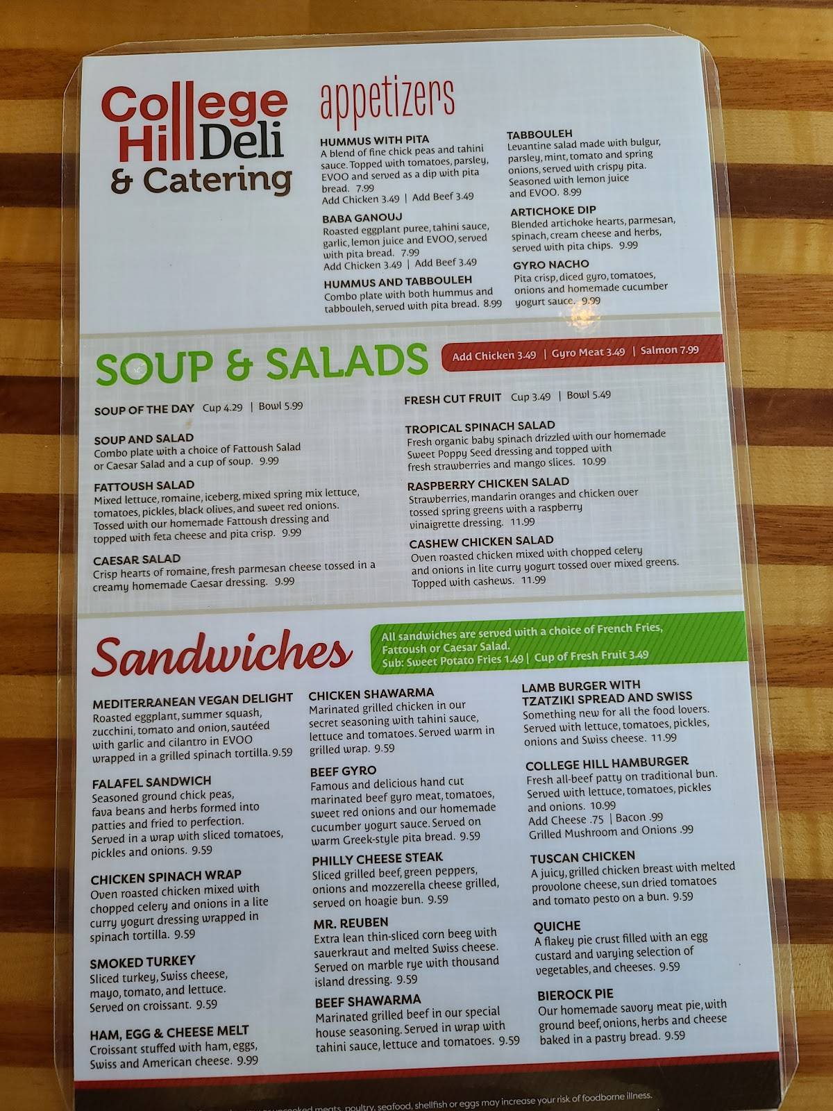 Menu at College Hill Deli & Catering restaurant, Wichita