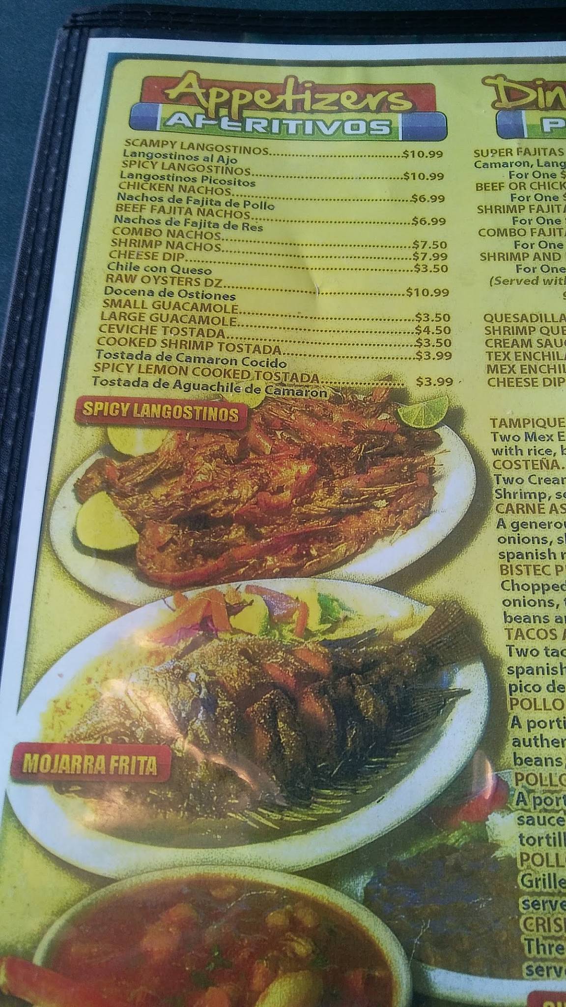 Menu at El Langostino Azul restaurant, Garland