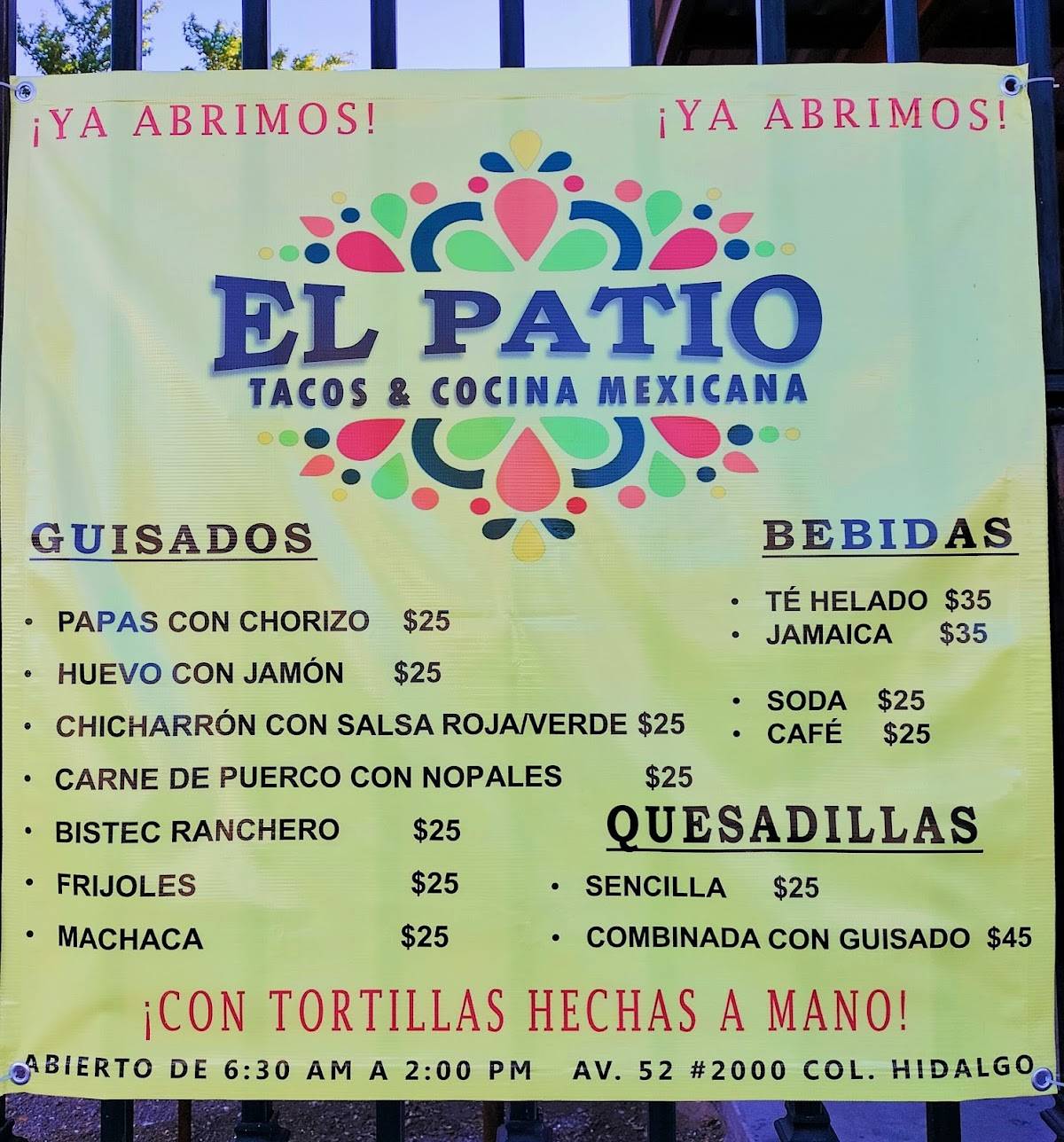 Menu at El Patio restaurant, Mexicali