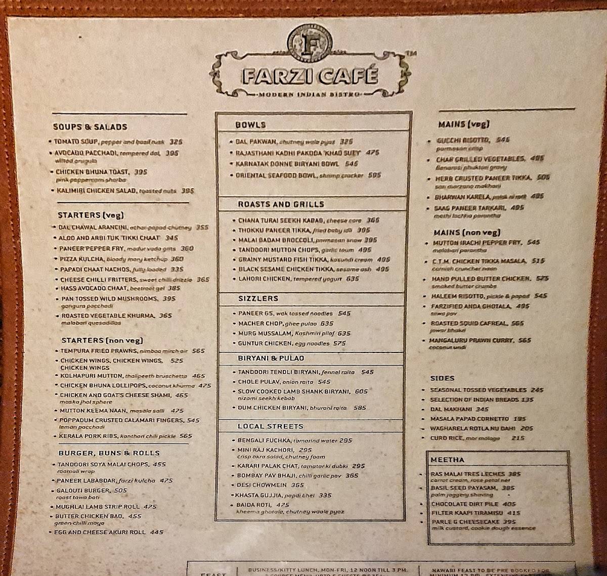 Menu At Farzi Cafe Mumbai Unit No 2