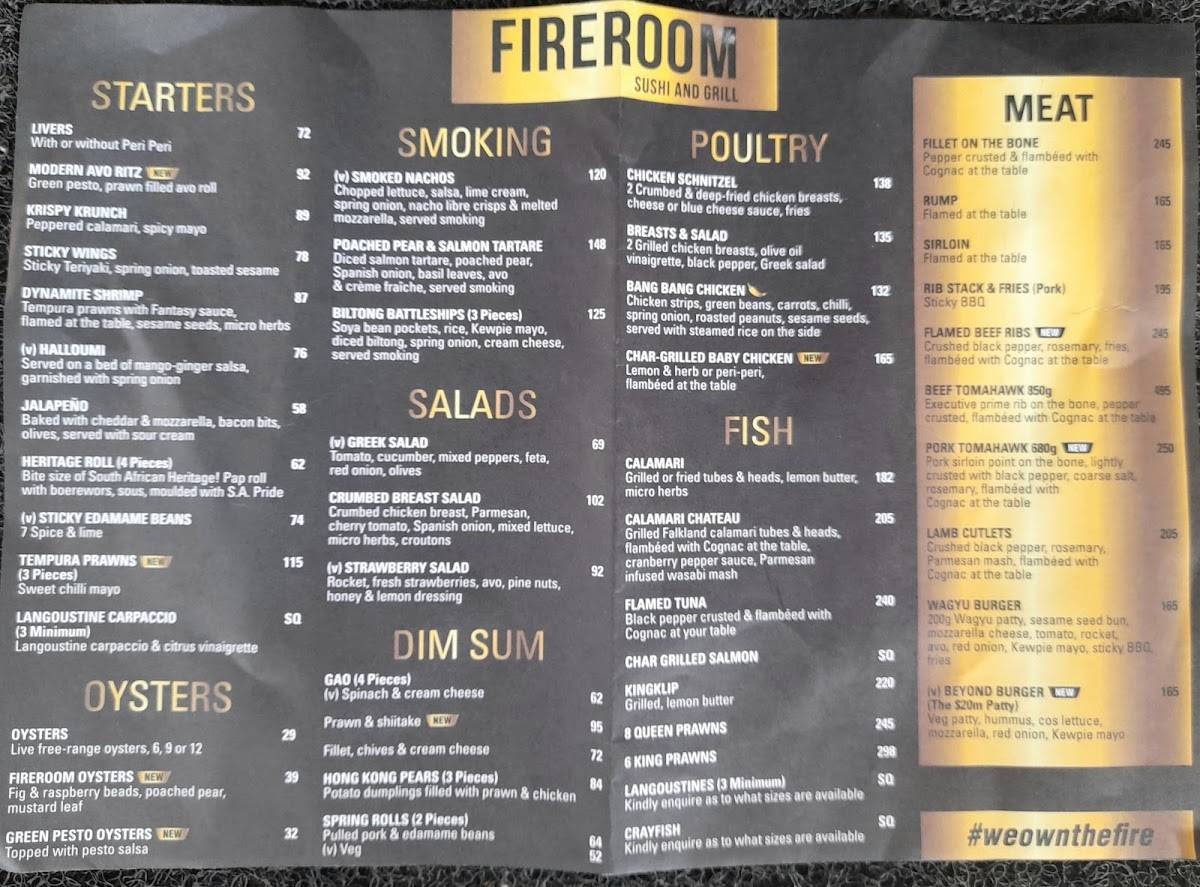 Menu At Fireroom Castle Gate Restaurant Pretoria