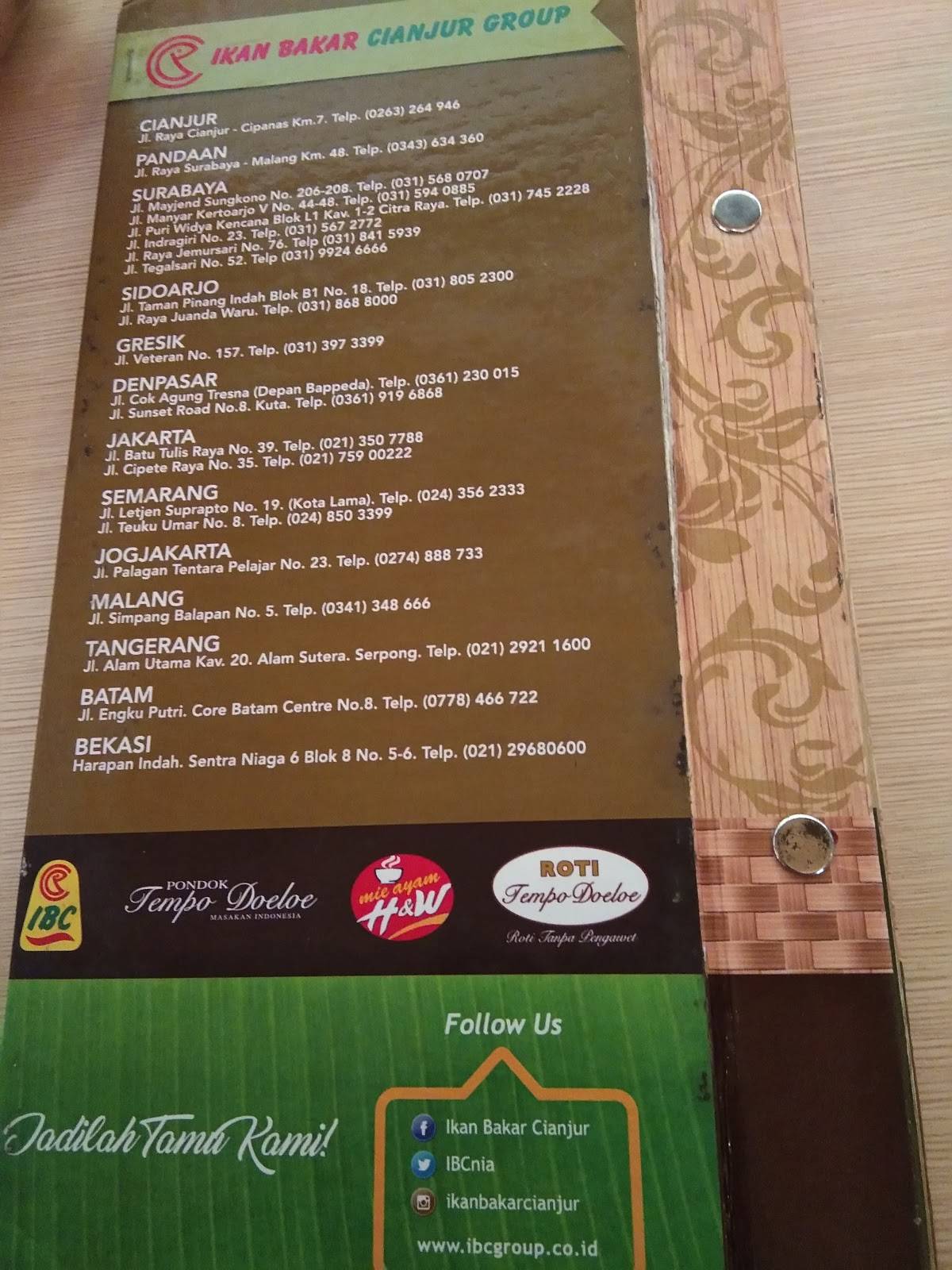 Carta Del Restaurante Ikan Bakar Cianjur Gresik Gresik