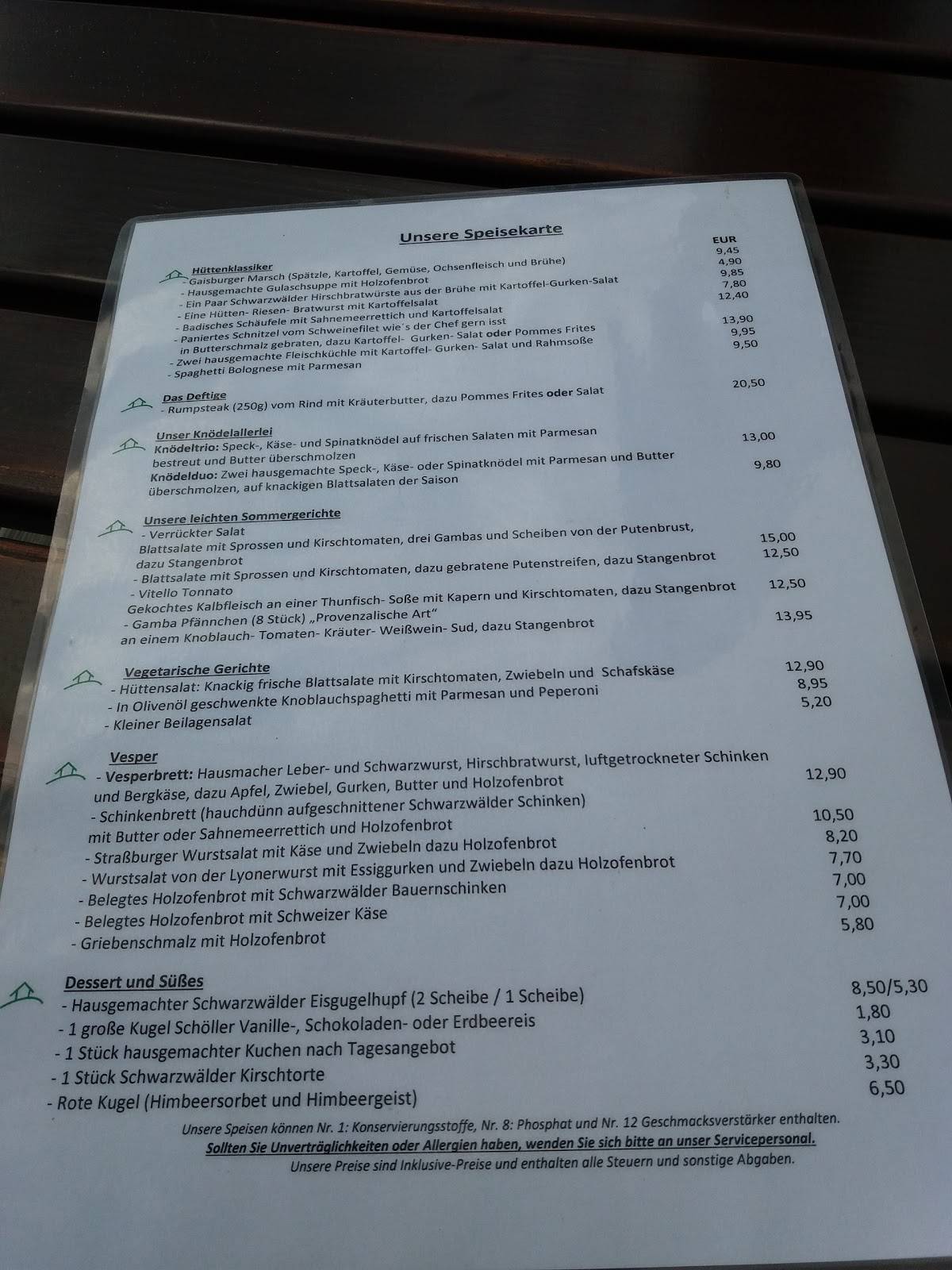 Speisekarte Von Kniebis H Tte Restaurant Freudenstadt Stra Burger