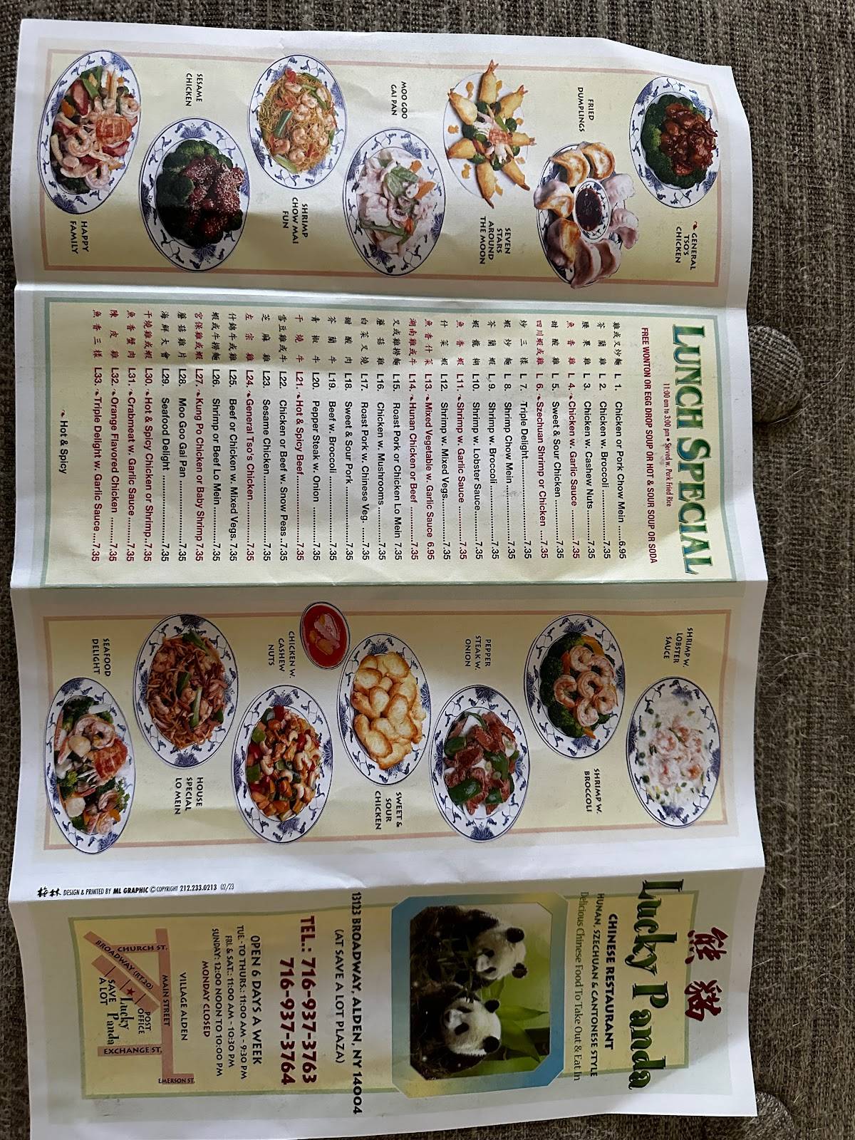 Menu at Lucky Panda Chinese Restaurant, Alden