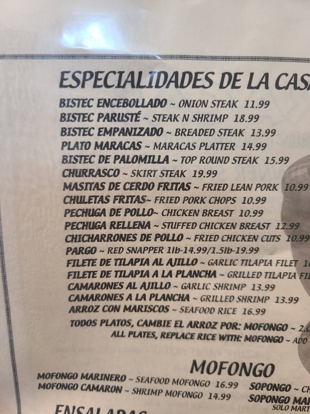 Menu at Maracas Restaurant, Kissimmee, S Orange Blossom Trail
